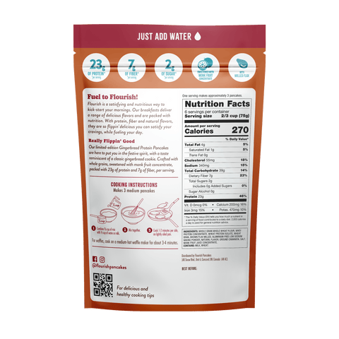 Gingerbread Protein Pancake Mix (16oz) Whey-based High Protein Flourish 