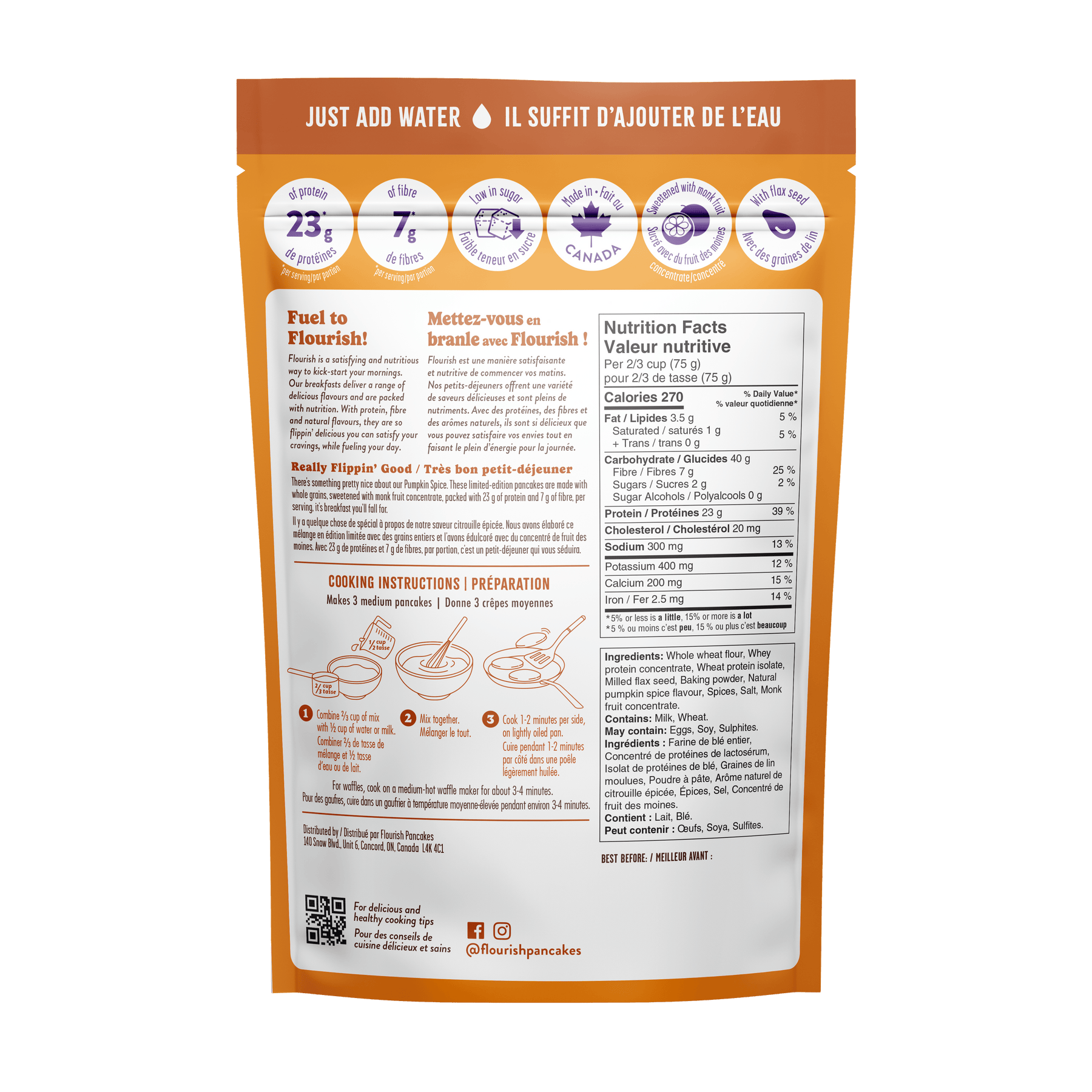 Pumpkin Spice Protein Pancake Mix Whey-based High Protein Flourish 