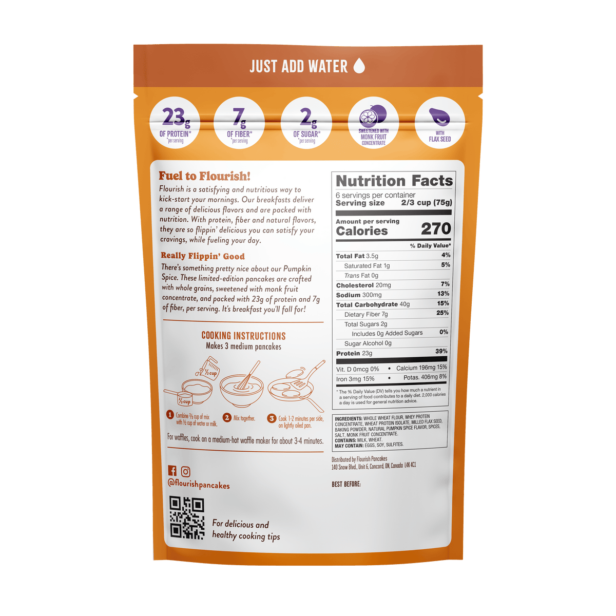 Pumpkin Spice Protein Pancake Mix Whey-based High Protein Flourish 