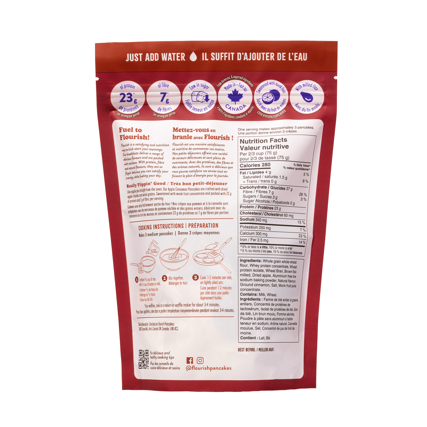 Apple Cinnamon Protein Pancake Mix (430g) Whey-based High Protein Flourish 