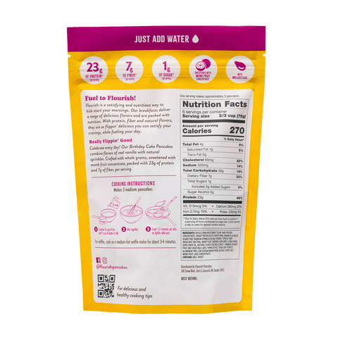 Birthday Cake Protein Pancake Mix (16oz) Whey-based High Protein Flourish 
