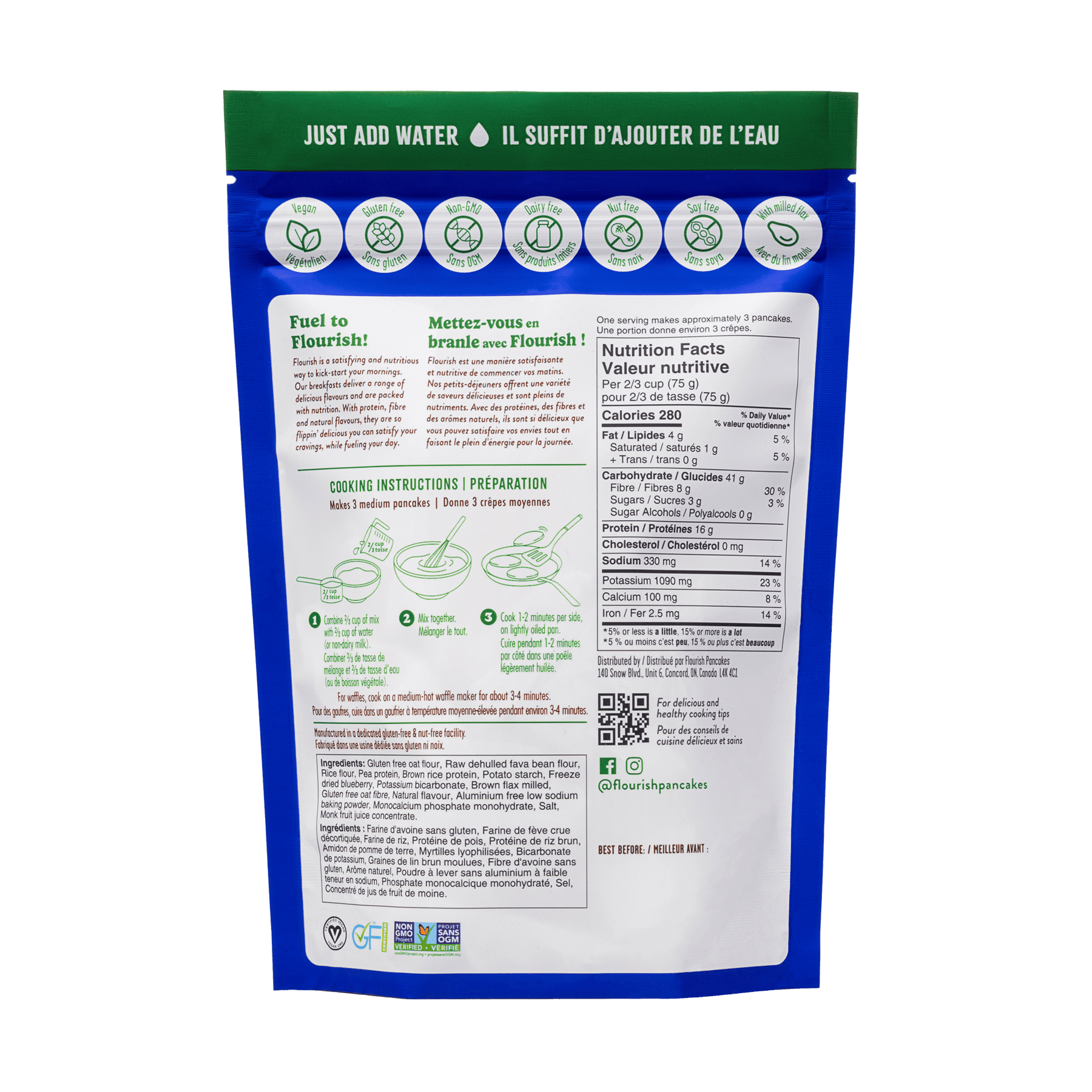 Blueberry Plant-Based Protein Pancake Mix (430g) Plant-Based High Protein Flourish 
