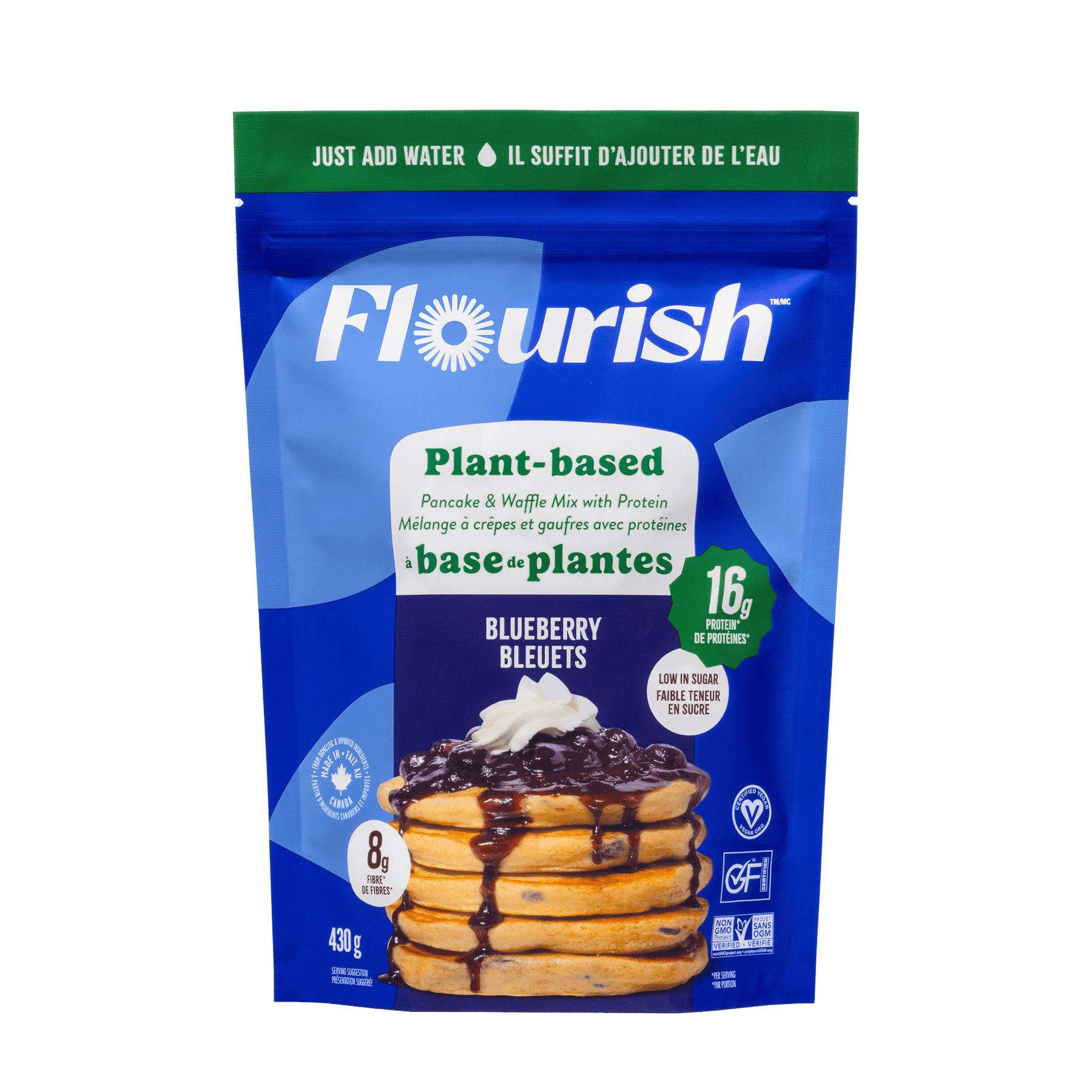 Blueberry Plant-Based Protein Pancake Mix (430g) Plant-Based High Protein Flourish 