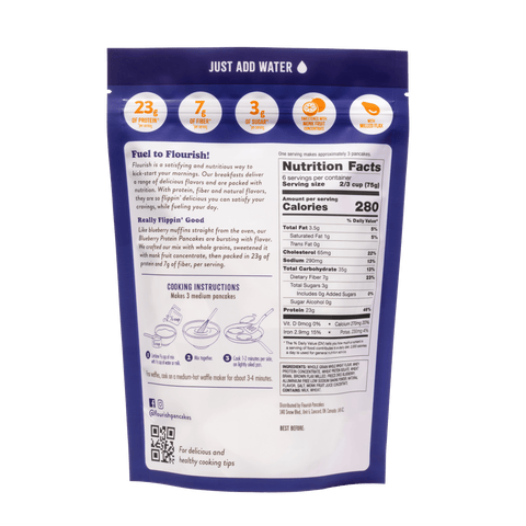 Blueberry Protein Pancake Mix (16oz) Whey-based High Protein Flourish 