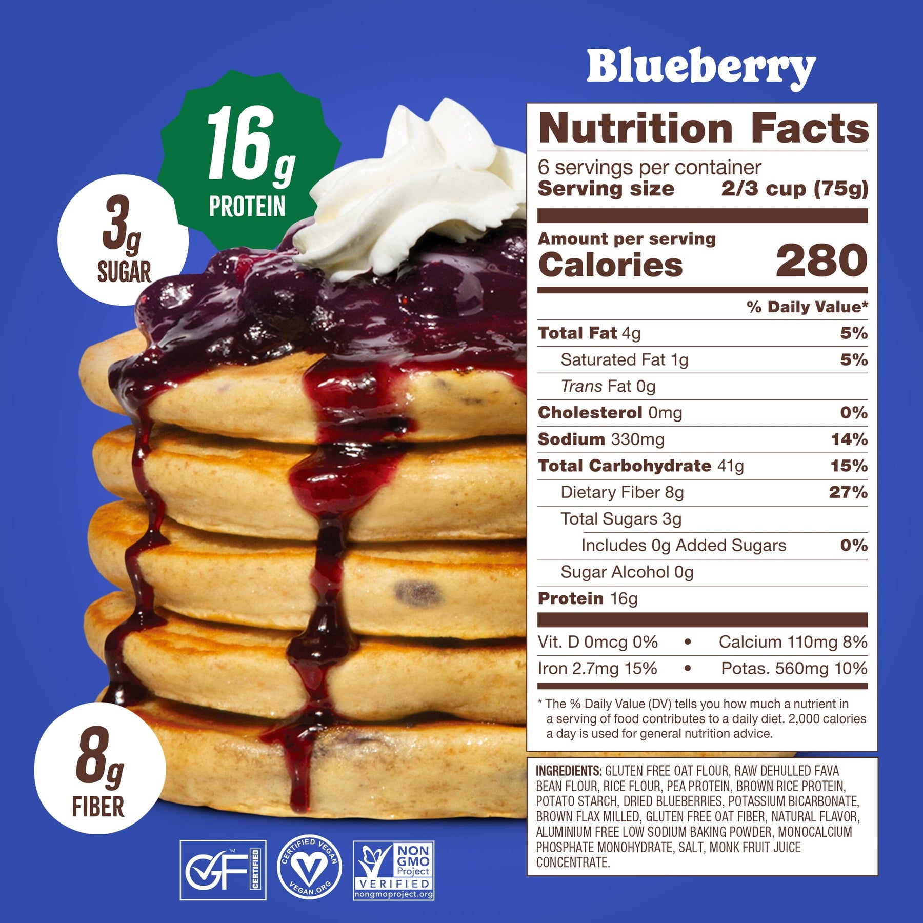Blueberry Plant-Based Protein Pancake Mix (16oz) Plant-Based High Protein Flourish 