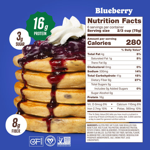 Blueberry Plant-Based Protein Pancake Mix (16oz) Plant-Based High Protein Flourish 